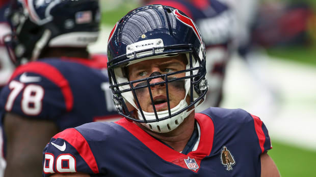 J.J. Watt reacts during a game